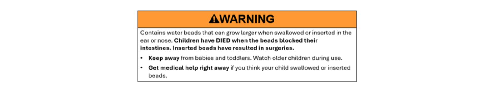 Warning for Water Bead Toys
