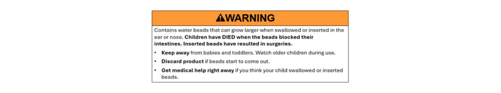 Warning for Water Bead Toys